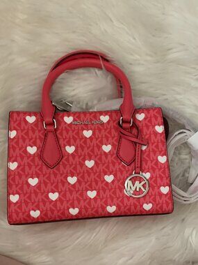 MICHAEL KORS Sheila Signature Heart Small Satchel in Hibiscus/Silver